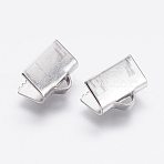 Tarnish Resistant 304 Stainless Steel Ribbon Crimp Ends, Rectangle, Stainless Steel Color, 7x10mm, Hole: 1x3mm(X-STAS-P168-03P)