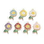 Alloy Enamel Pendants, Flower Charms, Golden, Cadmium Free & Nickel Free & Lead Free, Mixed Color, 25.5x15.5x1.5mm, Hole: 1.4mm(ENAM-T024-32M-G)