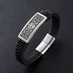 Punk Braided PU Leather Cord Bracelets, 304 Stainless Steel Sword & Sheild Charm Bracelets for Men, with Magnetic Clasp, Antique Silver & Stainless Steel Color, 8.27 inch(21cm)(NY2607-1)