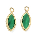 Brass & Glass Pendants, Horse Eye Charm, Faceted, Long-Lasting Plated, Cadmium Free & Lead Free, Real 18K Gold Plated, Green, 11.5x5x2mm, Hole: 1mm(GL-CBAC428-03G-01)