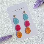 Egg Acrylic Dangle Stud Earrings, Golden, Colorful, 52x12mm(FS-WG8438D-01)