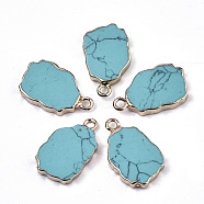 Synthetic Turquoise Pendants, with Light Gold Plated Edge and Iron Loop, Nuggets, 19~21x12x3mm, Hole: 1.6mm(G-N326-41C)