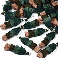 Polycotton(Polyester Cotton) Layered Tassel Big Pendant Decorations, with Iron Findings, Golden, Dark Green, 48~55x12~15mm, Hole: 2.5x4.5mm(FIND-T052-16-14)
