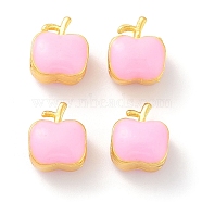 Alloy Enamel Beads, Golden, Apple, Pearl Pink, 11x9x2mm, Hole: 3mm(ENAM-B001-06A)