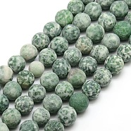 Frosted Natural Green Spot Jasper Round Bead Strands, 10mm, Hole: 1mm, about 37~39pcs/strand, 14.9~15.6 inch(G-M064-10mm-10)