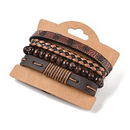 4Pcs 4 Styles PU Imitation Leather Braided Bracelets Sets, Wood Beaded Bracelets for Men, Anchor & Helm, Inner Diameter: 2-1/8~3-5/8 inch(5.3~9.3cm)(BJEW-P335-01B)