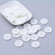 Acrylic Sewing Buttons, Plastic Buttons for Costume Design, 4-Hole, Dyed, Flat Round, White, 25x3mm, Hole: 2mm(X-BUTT-E076-D-01)