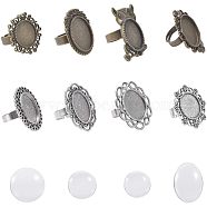 DIY Ring Making, Adjustable Iron & Alloy Finger Rings Components and Clear Glass Cabochons, Mixed Shapes, Antique Bronze & Antique Silver, 118x72x35mm(DIY-NB0002-72)