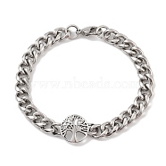 Ion Plating(IP) 304 Stainless Steel Tree of Life Link Chain Bracelets for Men, Antique Silver, 8-7/8 inch(22.5cm)(BJEW-B096-43AS)