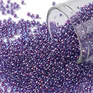 TOHO Round Seed Beads, Japanese Seed Beads, (252) Inside Color Aqua/Purple Lined, 11/0, 2.2mm, Hole: 0.8mm, about 5555pcs/50g(SEED-XTR11-0252)