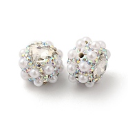 Polymer Clay Rhinestone Beads, with Imitation Pearl, Heart, Crystal, 17.5x17x14mm, Hole: 1.6mm(RGLA-D050-04D)