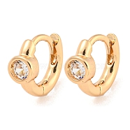 Brass Micro Pave Clear Cubic Zirconia Hoop Earrings, Flat Round, Light Gold, 8.5x4mm(EJEW-A107-02C-KCG)