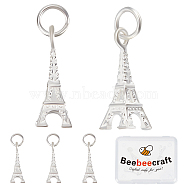 5Pcs 925 Sterling Silver Pendants, with Jump Ring, Eiffel Tower Charms, Silver, 16.5x8x6mm, Hole: 3.5mm(STER-BBC0001-72)