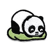 Computerized Embroidery Cloth Iron on/Sew on Patches, Costume Accessories, Appliques, Panda, Black, 40x50mm(DIY-O003-11)