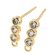 Brass Stud Earring Finding, with Crystal Rhinestone and Horizontal Loop, Real 18K Gold Plated, 11x3mm, Hole: 1.2mm, Pin: 0.7mm(KK-L208-53G)