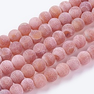 Natural Weathered Agate Beads Strands, Dyed, Frosted, Round, Indian Red, 6mm, Hole: 1mm, about 64pcs/strand, 13.6 inch(G-G589-6mm-05)