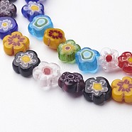 Handmade Millefiori Glass Bead Strands, Flower, Mixed Color, 8~11x3mm, Hole: 1mm, about 50~53pcs/strand, 16 inch(LAMP-J035-8mm-M)