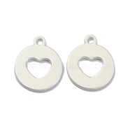 Plating Alloy Pendant, Flat Round with Heart, Matte Silver Color, 17x14.5x1mm, Hole: 1.6mm(PALLOY-Q445-26)