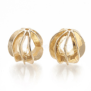 Brass Corrugated Beads, Round, Nickel Free, Real 18K Gold Plated, 13.5x13.5x13.5mm, Hole: 1mm(KK-S345-170)