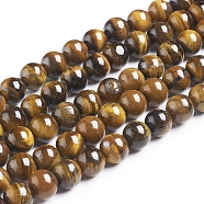 Natural Tiger Eye Beads Strands, Round, Grade B, 10mm, Hole: 1mm, about 40pcs/strand(Z0RQX013)