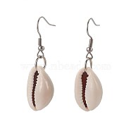 Cowrie Shell Beads Dangle Earrings, with 304 Stainless Steel Earring Hooks, 43~44mm, pin: 0.7mm(X-EJEW-JE02899)