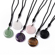 Adjustable Natural Mixed Gemstone Vortex Pendant Necklace with Nylon Cord for Women, 26.38 inch(67cm)(NJEW-L171-05)