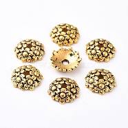 Tibetan Style Bead Caps, Lead Free & Cadmium Free & Nickel Free, Flower, Antique Golden, 11x3.5mm, Hole: 2mm(TIBEB-LF1650Y-AG-FF)
