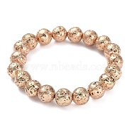 Electroplated Natural Lava Rock Beads Stretch Bracelets, Long-Lasting Plated, Round, Light Gold Plated, 2-1/4 inch(5.6cm), Bead: 10.5mm(BJEW-G623-01LG-10mm)