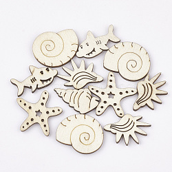 Unfinished Wooden Cabochons, Laser Cut Wood Shapes, Mixed Shapes, PapayaWhip, 19~26x13~24x2.5mm(WOOD-T011-01)