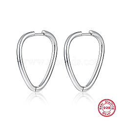 Anti-Tarnish Rhodium Plated Platinum 925 Sterling Silver Hoop Earrings, Teardrop, 28x26mm(DU0168-1)