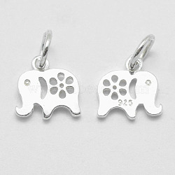 925 Sterling Silver Pendants, Elephant, Carved with 925, Silver, 10x10x1.5mm, Hole: 4mm(STER-K170-04S)