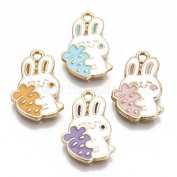 Eco-Friendly Zinc Alloy Pendants, with Enamel, Cadmium Free & Nickel Free & Lead Free, Rabbit with Carrot, Light Gold, Mixed Color, 21x13x2mm, Hole: 2mm(X-FIND-N048-58-NR)