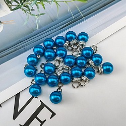 ABS Plastic Imitation Pearl Charms, with Resin Rhinestone, Round Charm, Dodger Blue, 13x8mm, Hole: 3mm(X1-KY-TAC0011-03P-05)