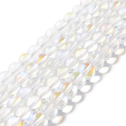 Synthetic Moonstone Beads Strands, Round, Clear AB, 8mm, Hole: 1mm, about 48pcs/strand, 14.57''~15.35''(37~39cm)(G-E573-02B-14)