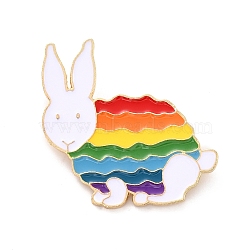 Rainbow Color Rabbite Enamel Pin, Animal Alloy Enamel Brooch for Backpack Clothes, Light Gold, Colorful, 36.5x38x7.5mm, Pin: 0.4mm(JEWB-I015-04G)