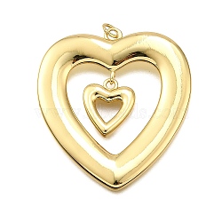 Brass Pendants, Heart, Rack Plating, Long-Lasting Plated, Lead Free & Cadmium Free, with Jump Ring, Real 18K Gold Plated, 41.5x38x3.5mm, Hole: 3.4mm(KK-K401-01C-G)