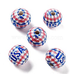 Independence Day Theme Wood European Beads, Large Hole Beads, Round, Indian Red, 15.5~16x14.5mm, Hole: 4mm(WOOD-M011-07E)