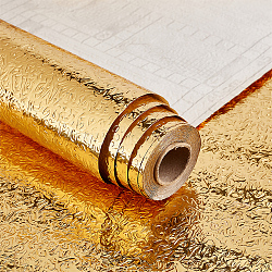 PVC & Aluminum Foil Kitchen Oil Proof Waterproof Backsplash Sticker, Stove Cabinet Liner Decor, Self Adhesive Embossed Wallpaper, Gold, 300mm, about 5m/roll(DIY-WH0308-170B)