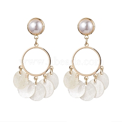 Capiz Shell Chandelier Earrings, Brass Dangle Earrings for Women, Golden, 55.5x24mm(EJEW-TA00491)