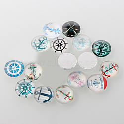 Helm &  Anchor Printed Glass Cabochons, Half Round/Dome, Mixed Color, 16x5mm(X-GGLA-A002-16mm-WW)