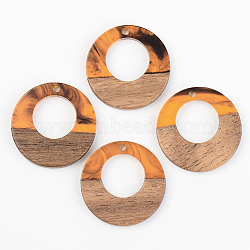 Resin & Walnut Wood Pendants, Ring, Orange, 28x3mm, Hole: 2mm(RESI-S389-036A-A01)