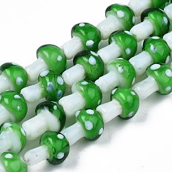 Mushroom Handmade Lampwork Beads Strands, Lime Green, 12.5~14x10~11mm, Hole: 1.2~1.5mm, about 24~25pcs/strand, 12.20 inch~12.99 inch(31cm~33cm)(LAMP-R116-26)