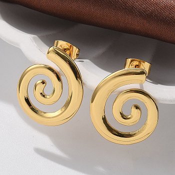 304 Stainless Steel Stud Earrings for Women, Ion Plating(IP), Spiral, Real 18K Gold Plated, 20x16.5mm