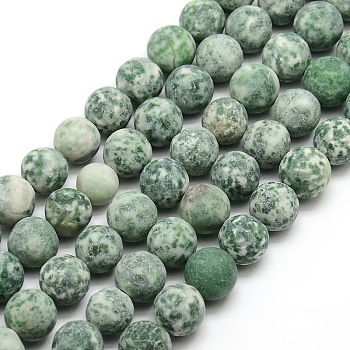 Frosted Natural Green Spot Jasper Round Bead Strands, 10mm, Hole: 1mm, about 37~39pcs/strand, 14.9~15.6 inch