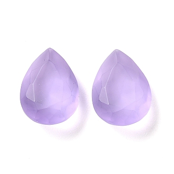 Frosted Glass Rhinestone Cabochons, Faceted, Pointed Back, Teardrop, Violet, 18x13x7mm