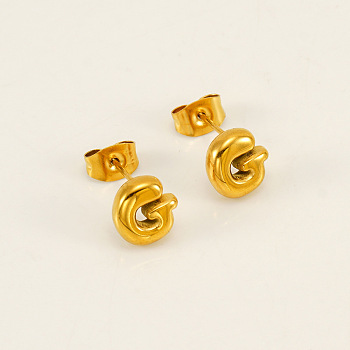 Chunk Letter 304 Stainless Steel Stud Earrings for Women, Real 18K Gold Plated, Letter G, 7.5~8.5x5~10.5mm