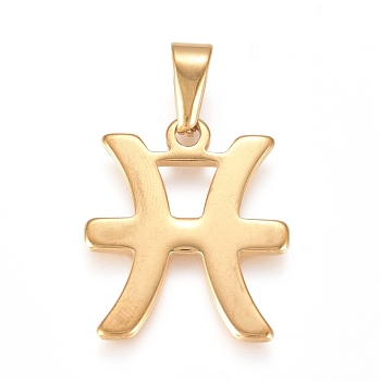304 Stainless Steel Pendants, Constellation/Zodiac Sign, Golden, Pisces, 20x16.5x1.8mm, Hole: 3x6.7mm