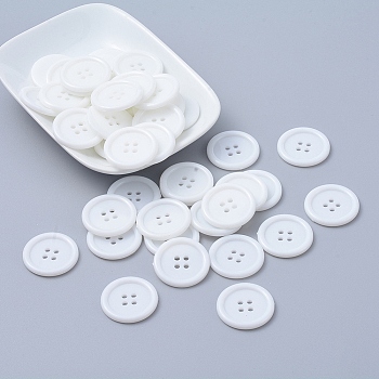 Acrylic Sewing Buttons, Plastic Buttons for Costume Design, 4-Hole, Dyed, Flat Round, White, 25x3mm, Hole: 2mm