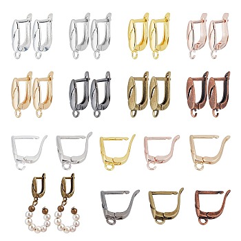 CHGCRAFT 32Pcs 8 Colors Brass Hoop Earring Findings, with Latch Back Closure and Horizontal Loops, Mixed Color, 17.5~18x11x5mm, Hole: 1.6mm, Pin: 0.8mm, 4Pcs/color