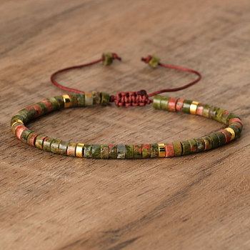 Natural Unakite Beaded Braided Bracelets, Adjustable Women's Bracelets, 